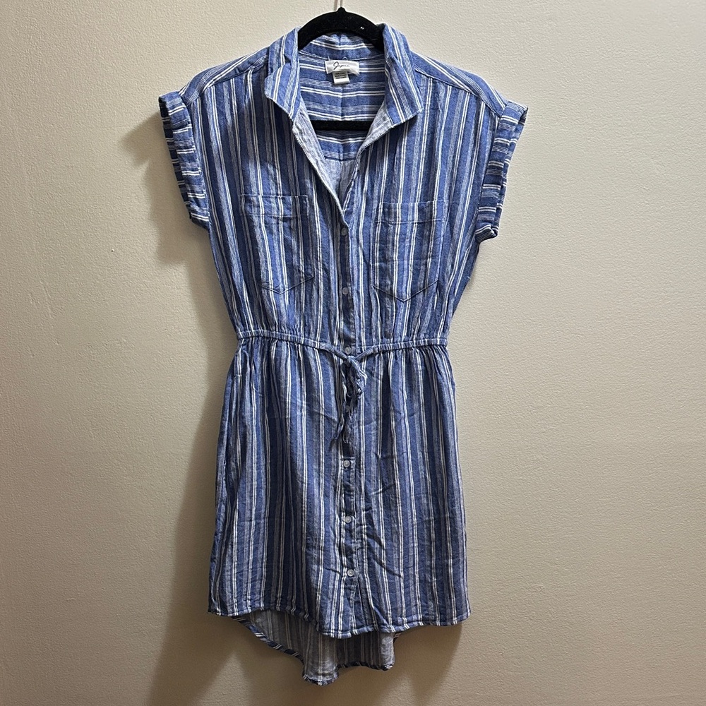 Blue Striped Button-Up Dress
